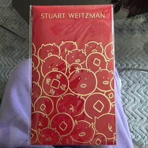 Stuart Weitzman Red and Gold Pig Design Envelope Lunear NEW YEAR 2019